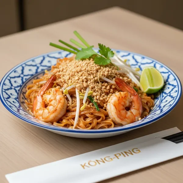 Traditional pad thai with fresh ingredients