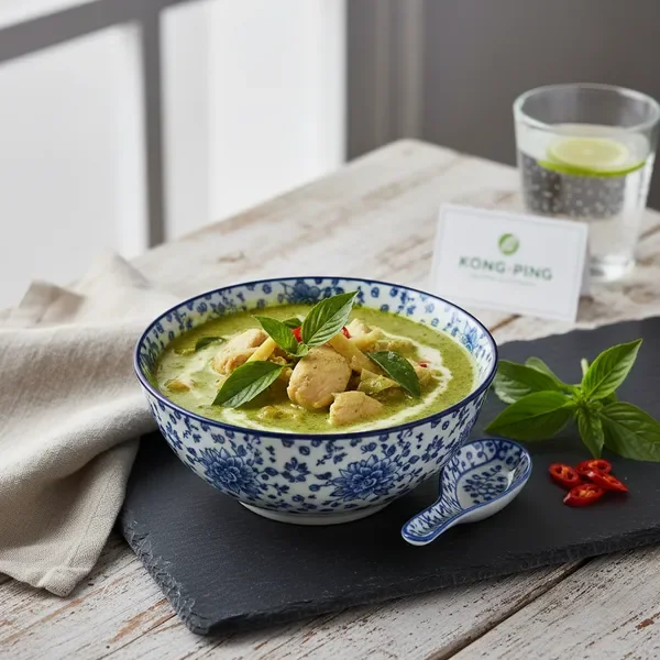 Rich green curry with traditional ingredients