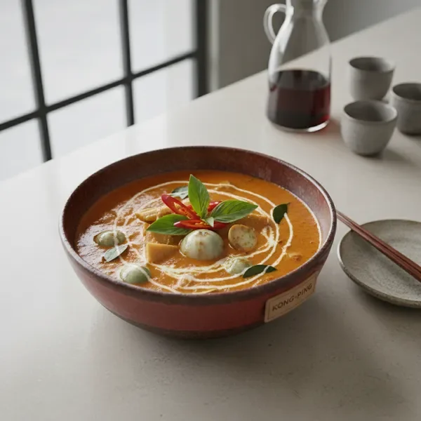 Rich red curry with traditional vegetables