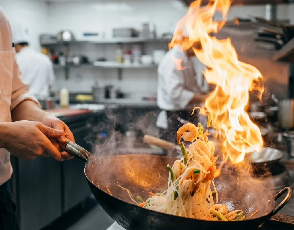 Chef cooking Pad Thai